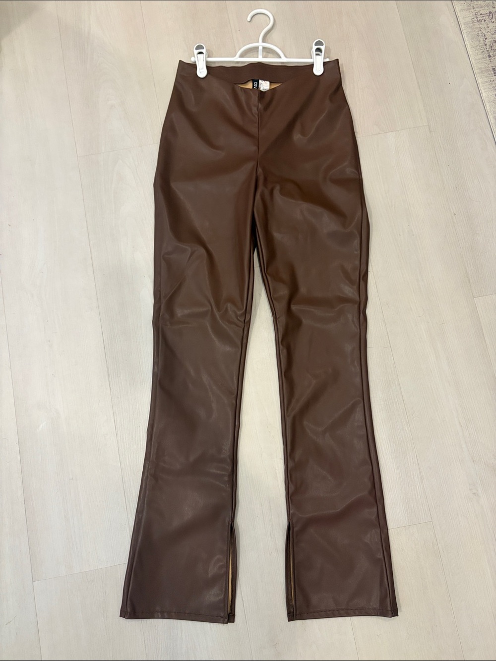 Faux Leather Brown Slim Flare Pants
